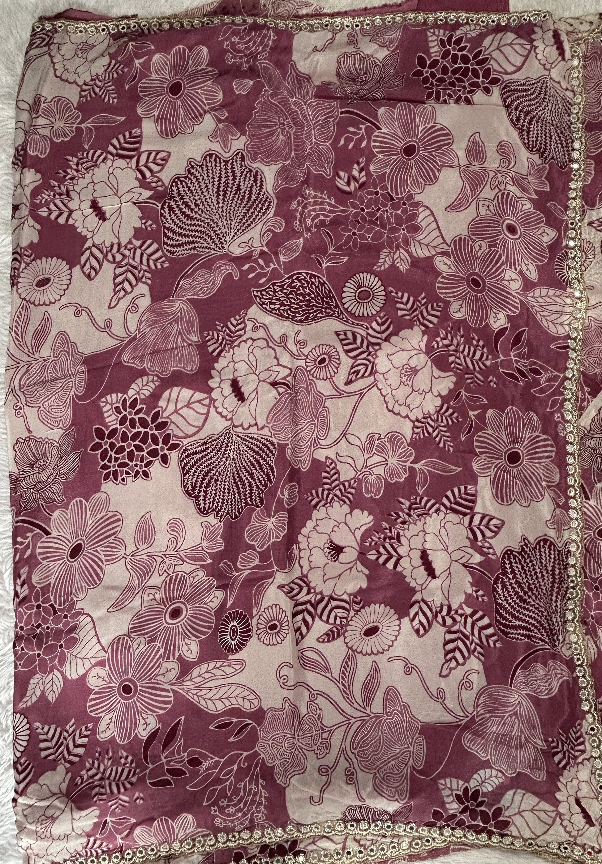 Chiffon Designer Saree Onion Pink Color complemented with a Hand Embroidery Border. - Sampradaya Designer Studio