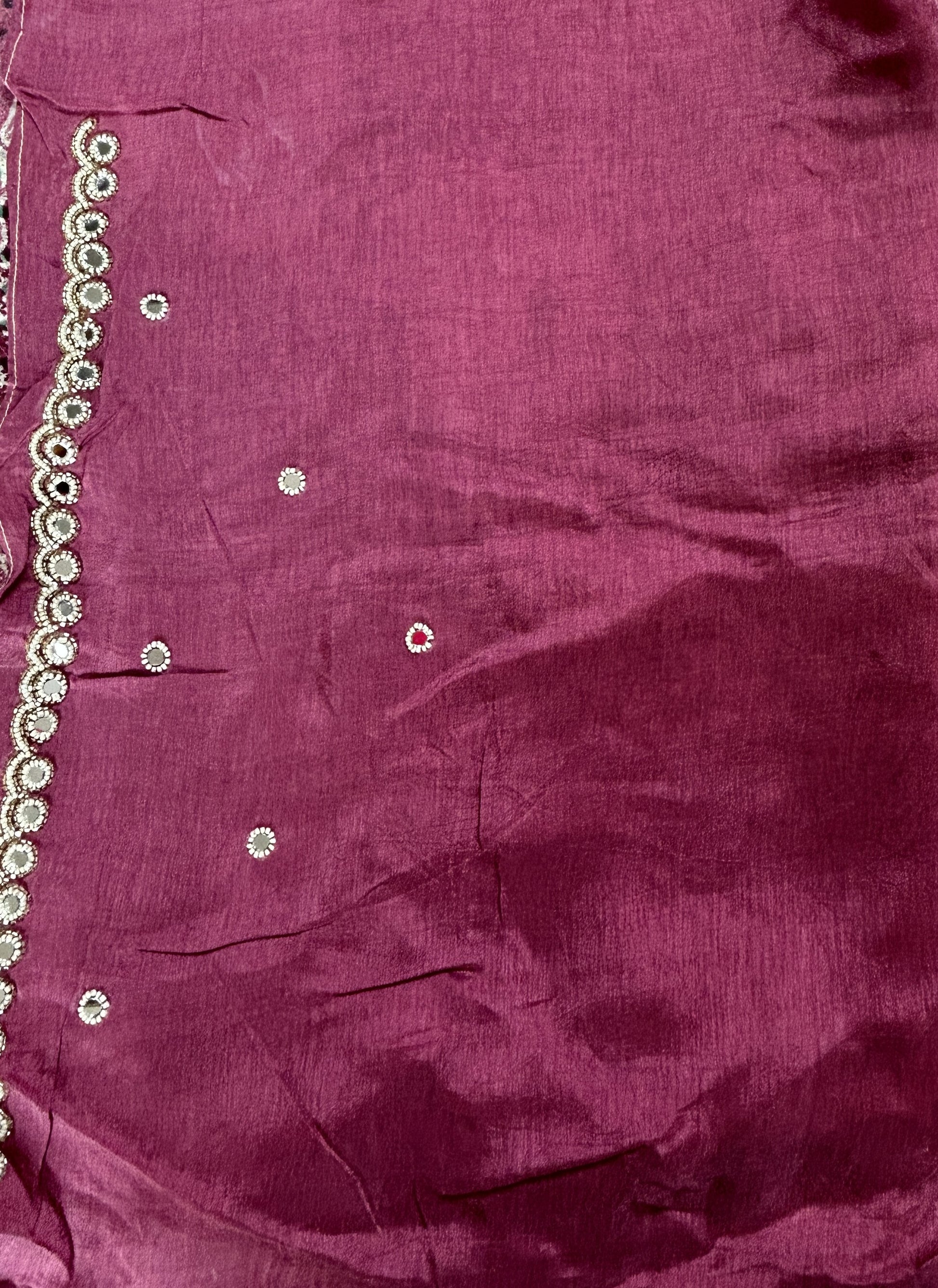 Chiffon Designer Saree Onion Pink Color complemented with a Hand Embroidery Border. - Sampradaya Designer Studio