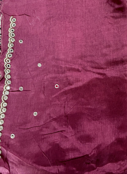 Chiffon Designer Saree Onion Pink Color complemented with a Hand Embroidery Border. - Sampradaya Designer Studio
