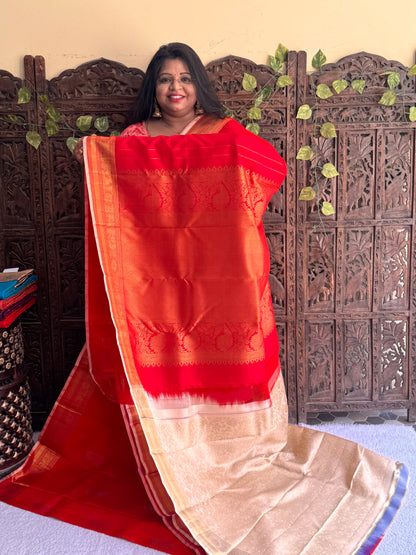 Red Kanjivaram Silk Saree | Weaving Border With Peacock & Lotus Butta | Handloom | Silk Mark Certified