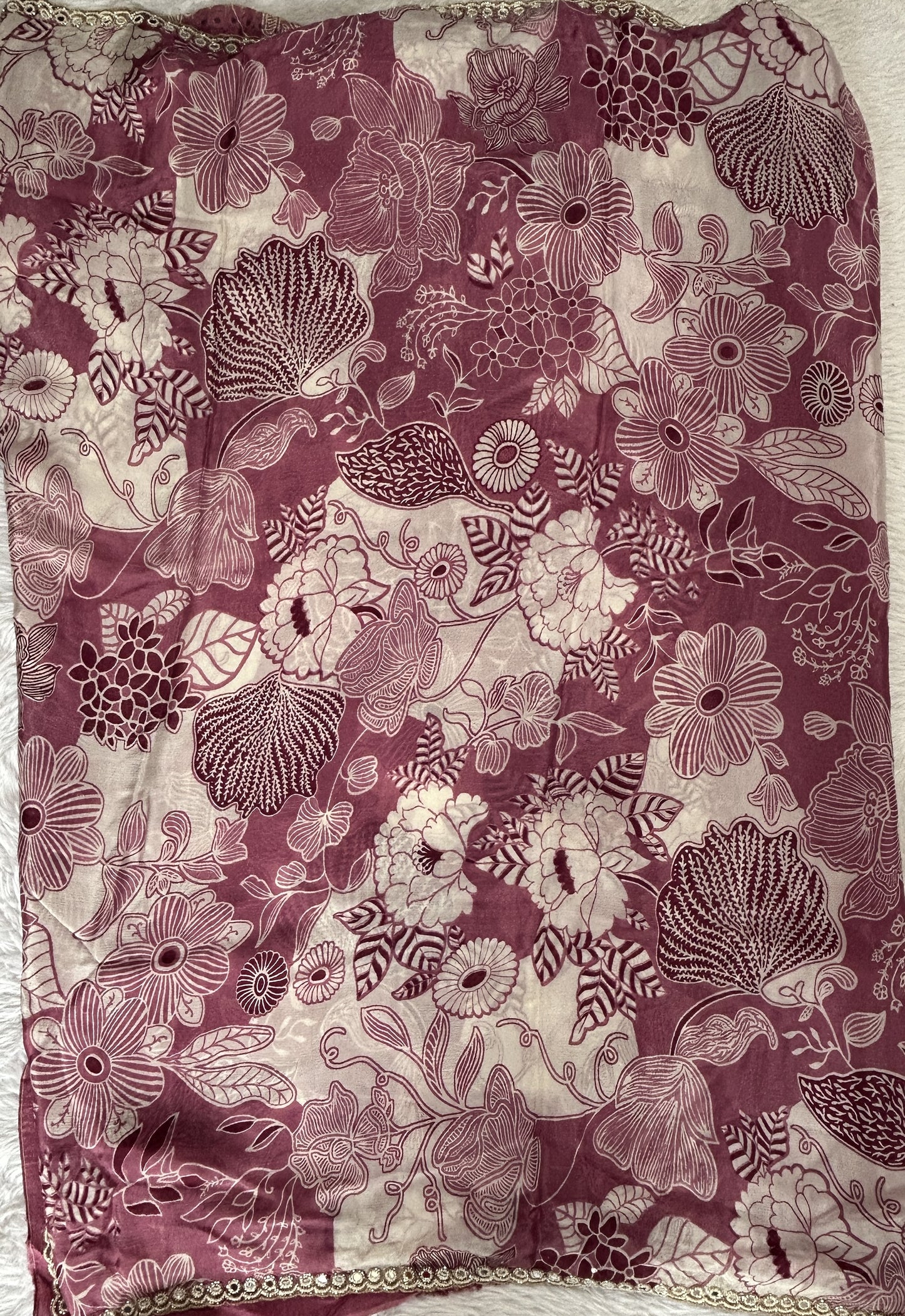 Chiffon Designer Saree Onion Pink Color complemented with a Hand Embroidery Border. - Sampradaya Designer Studio