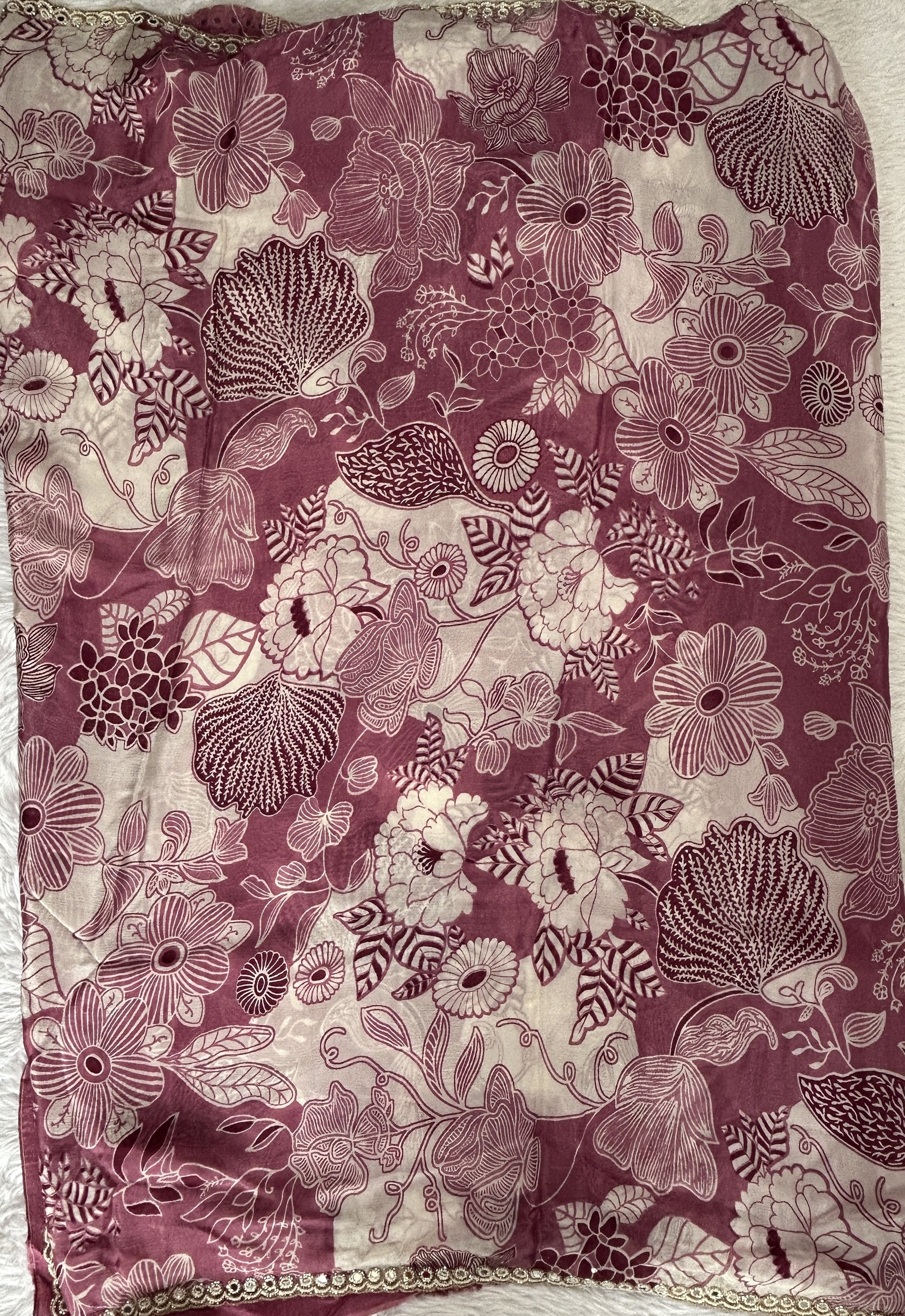 Chiffon Designer Saree Onion Pink Color complemented with a Hand Embroidery Border. - Sampradaya Designer Studio