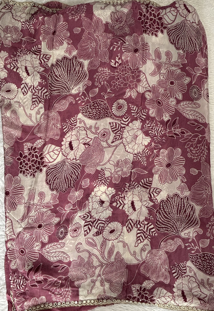 Chiffon Designer Saree Onion Pink Color complemented with a Hand Embroidery Border. - Sampradaya Designer Studio