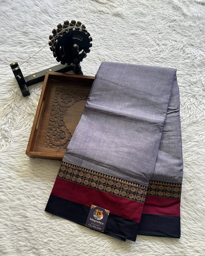 Narayanpet Cotton Saree Dark Lavender Colored Complemented with a Gap Border. - Sampradaya Designer Studio
