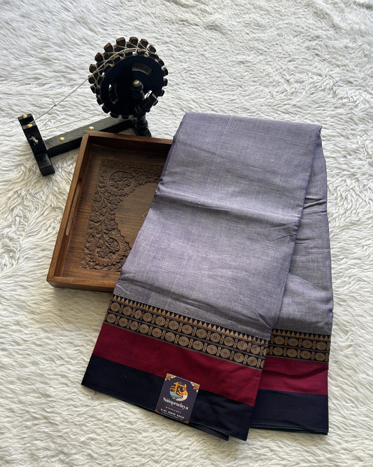 Narayanpet Cotton Saree Dark Lavender Colored Complemented with a Gap Border. - Sampradaya Designer Studio