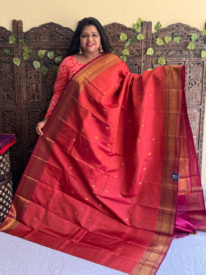 Onion Pink Kanjivaram Silk Saree | Weaving Border With Peacock Butta | Handloom | Silk Mark Certified