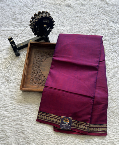 Narayanpet Cotton Saree Dark Purple Colored Complemented with a Thread Border. - Sampradaya Designer Studio