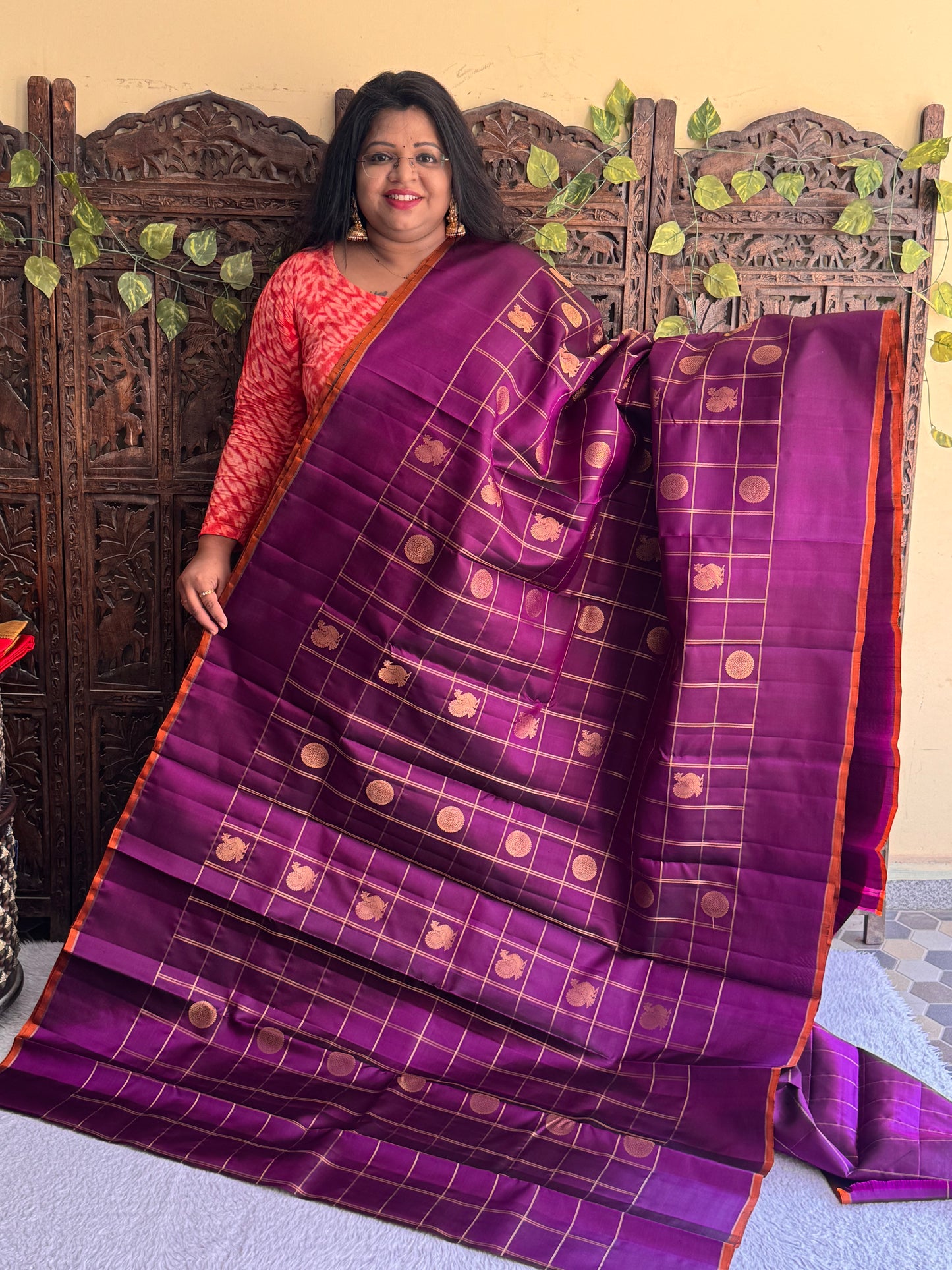 Pure Kanjivaram Silk Saree | Purple With Gold Zari Border | Handloom | Silk Mark Certified