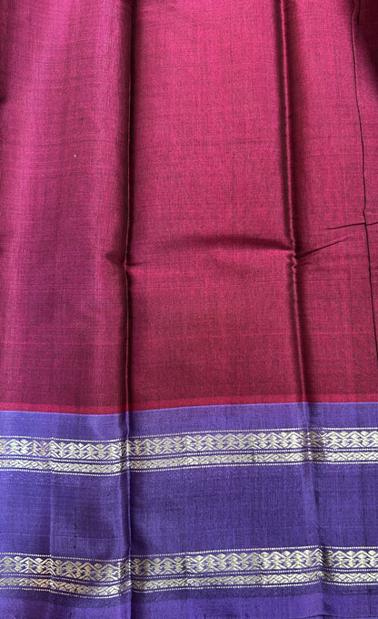 Gadwal Sico Saree Wine colored complemented with a Ink Blue Kanchi Gap Border. - Sampradaya Designer Studio