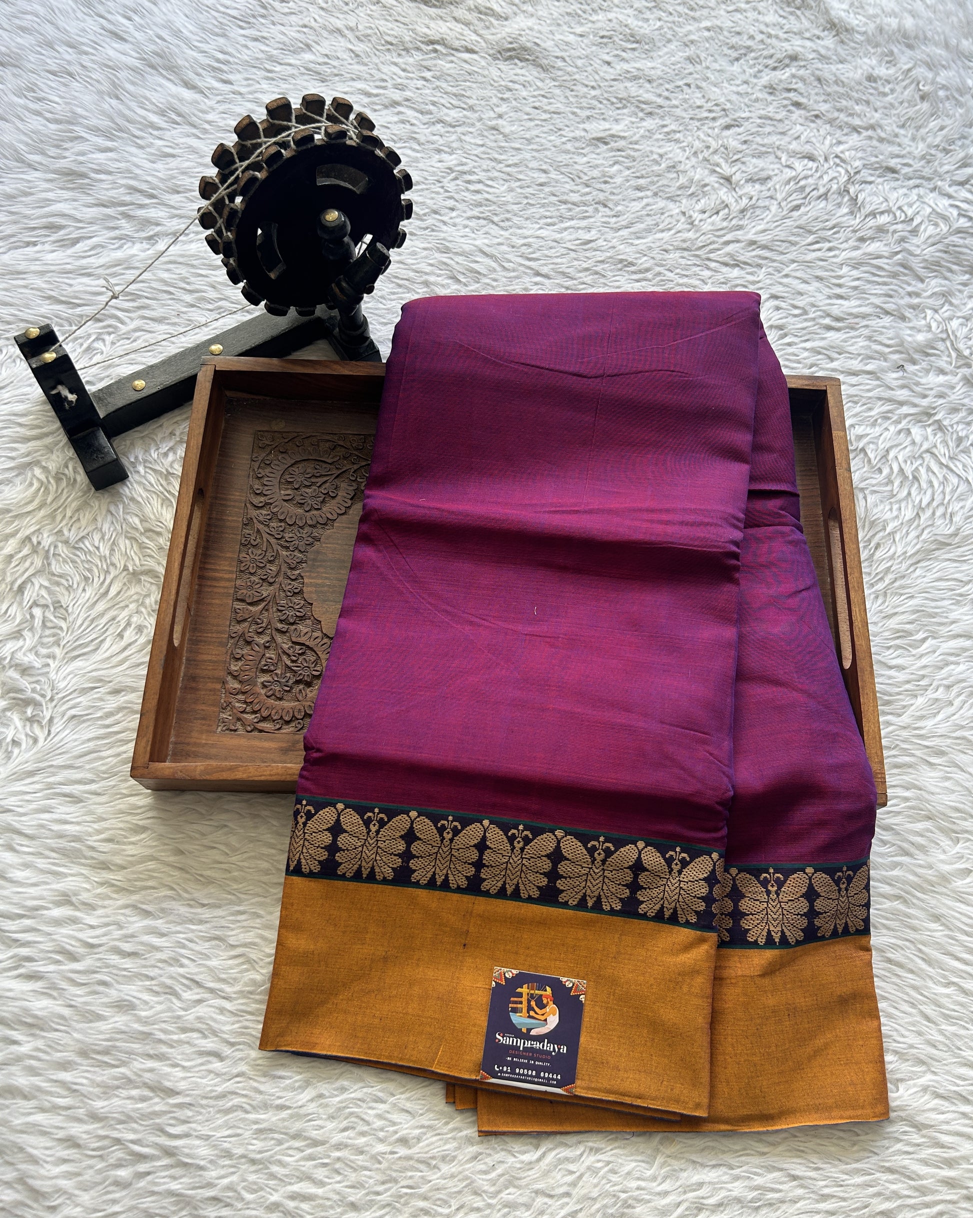Narayanpet Cotton Saree Purple Colored Complemented with a Plain Border. - Sampradaya Designer Studio