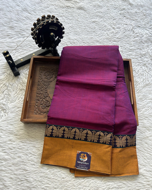 Narayanpet Cotton Saree Purple Colored Complemented with a Plain Border. - Sampradaya Designer Studio