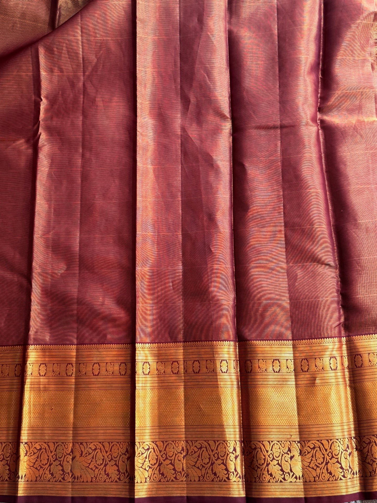 Brown Pure Kanjivaram Silk Saree | Weaving Border With Oosi Lines And Kolam Motif  | Handloom | Silk Mark Certified