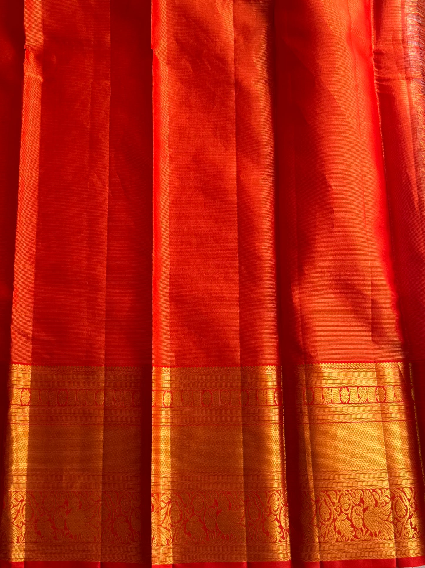 Red Pure Kanjivaram Silk Saree | Weaving Border With Oosi Lines And Kolam Motif  | Handloom | Silk Mark Certified