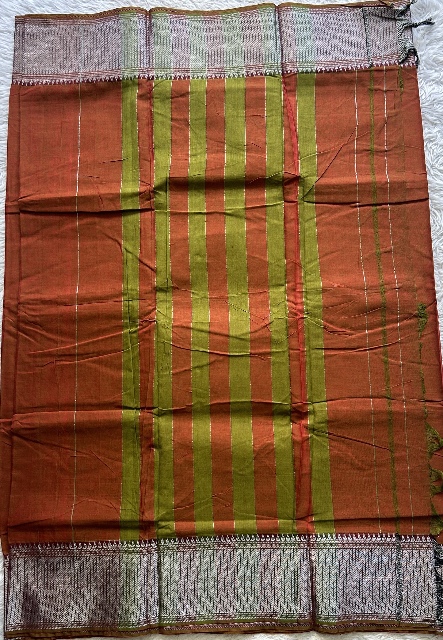 Narayanpet Cotton Saree Metallic Colored Complemented with a Thread Border. - Sampradaya Designer Studio