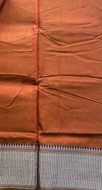 Narayanpet Cotton Saree Metallic Colored Complemented with a Thread Border. - Sampradaya Designer Studio