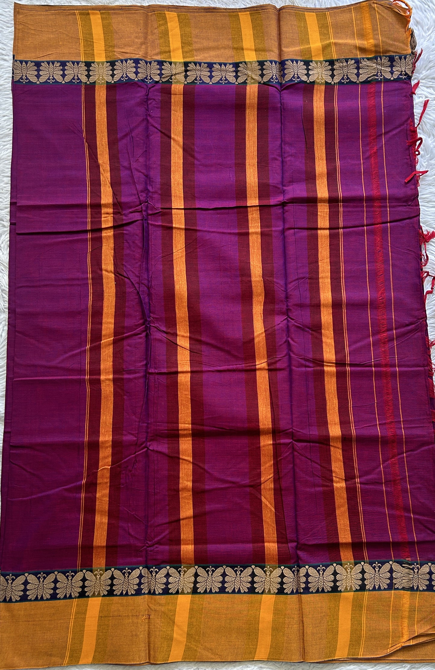Narayanpet Cotton Saree Purple Colored Complemented with a Plain Border. - Sampradaya Designer Studio