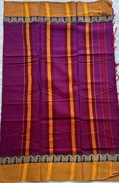 Narayanpet Cotton Saree Purple Colored Complemented with a Plain Border. - Sampradaya Designer Studio