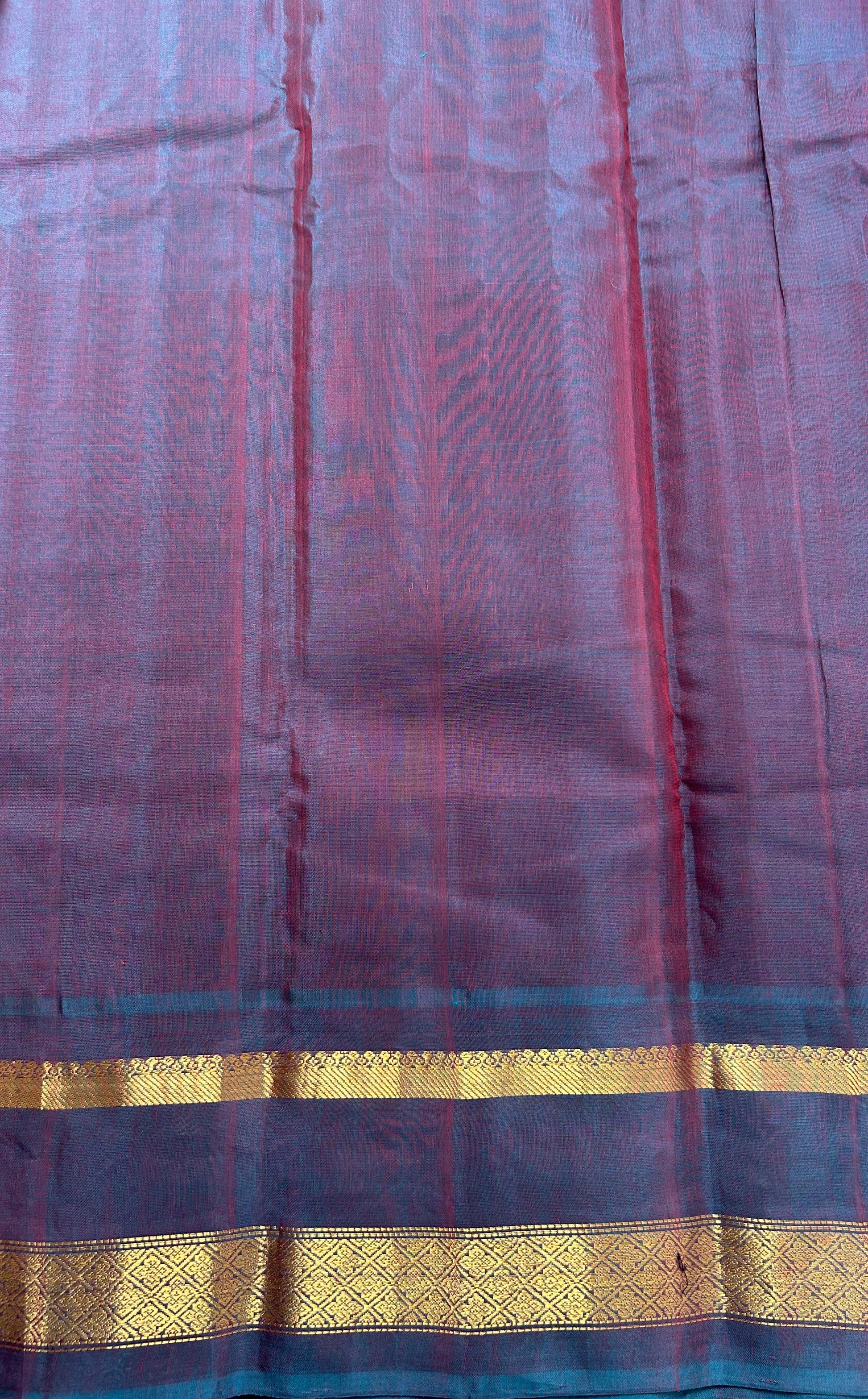 Gadwal Sico Saree Red colored complemented with a Bottle Green Kanchi Gap Border. - Sampradaya Designer Studio