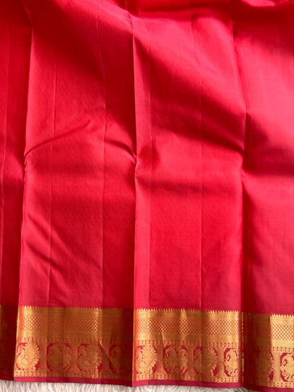 Peach Kanjivaram Silk Saree | Weaving Border With Peacock Butta| Handloom | Silk Mark Certified