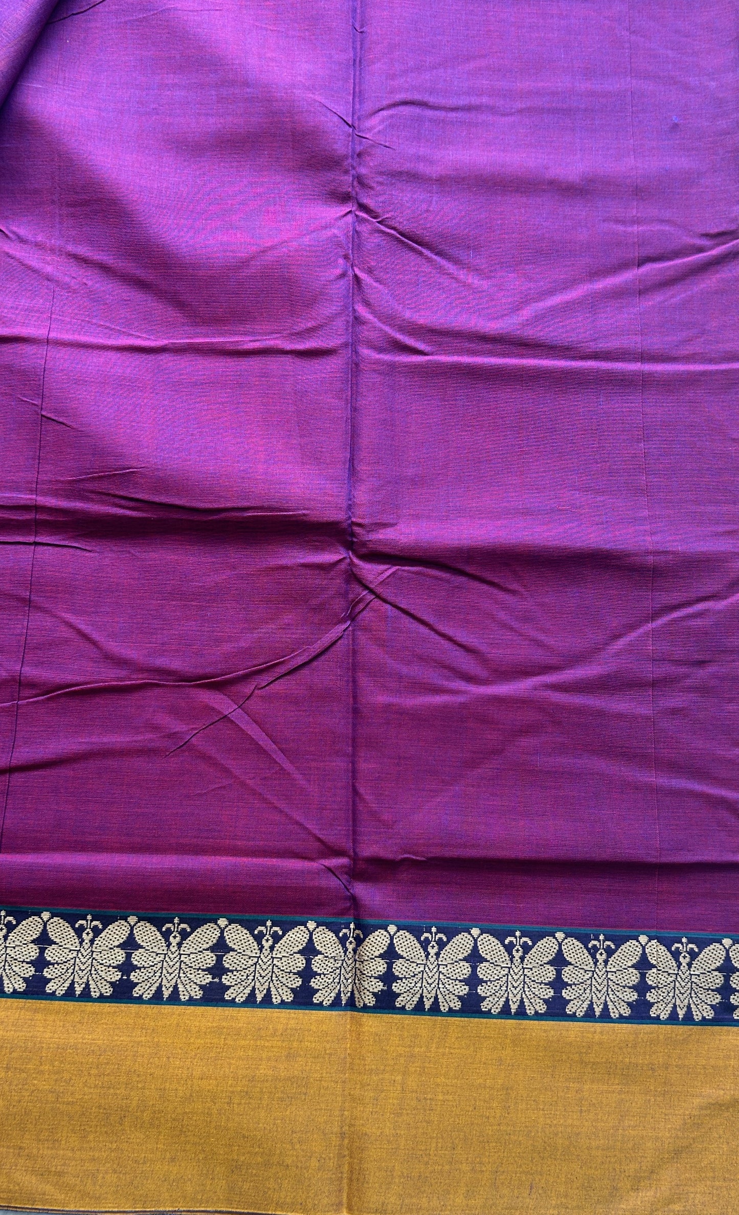 Narayanpet Cotton Saree Purple Colored Complemented with a Plain Border. - Sampradaya Designer Studio