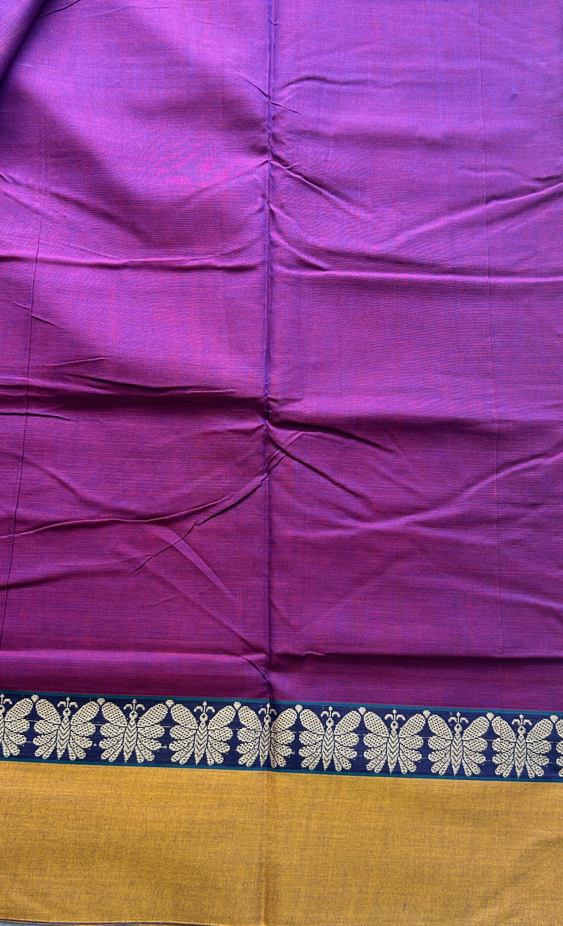 Narayanpet Cotton Saree Purple Colored Complemented with a Plain Border. - Sampradaya Designer Studio