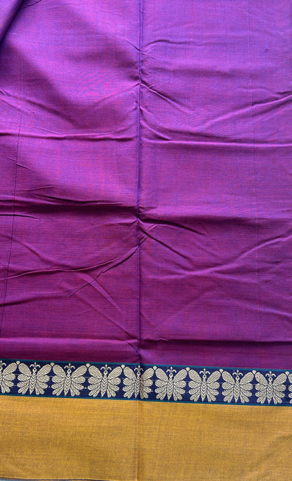 Narayanpet Cotton Saree Purple Colored Complemented with a Plain Border. - Sampradaya Designer Studio