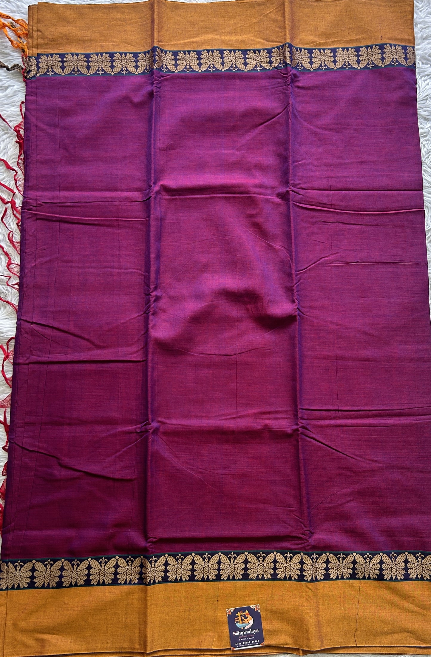 Narayanpet Cotton Saree Purple Colored Complemented with a Plain Border. - Sampradaya Designer Studio