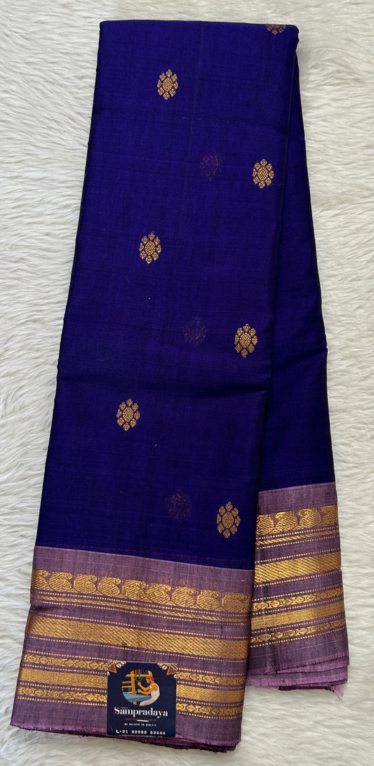 Gadwal Sico Saree Deep Blue colored complemented with a Lavender Kanchi Gap Border. - Sampradaya Designer Studio