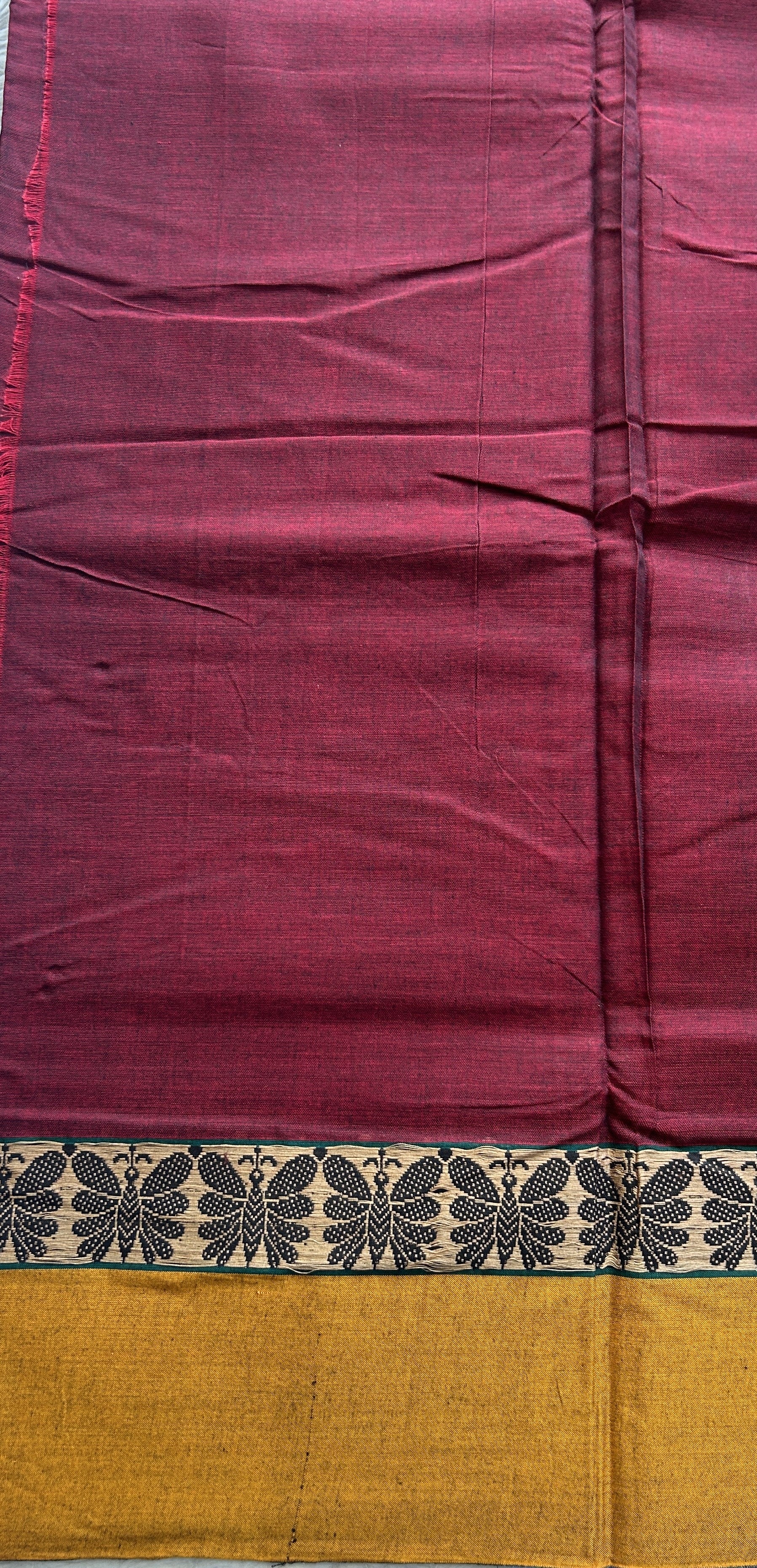 Narayanpet Cotton Saree Maroon Colored Complemented with a Thread Border. - Sampradaya Designer Studio