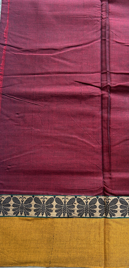Narayanpet Cotton Saree Maroon Colored Complemented with a Thread Border. - Sampradaya Designer Studio