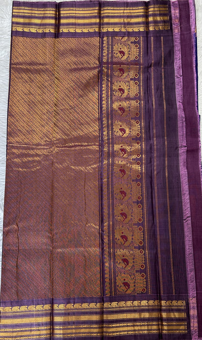Gadwal Sico Saree Deep Blue colored complemented with a Lavender Kanchi Gap Border. - Sampradaya Designer Studio