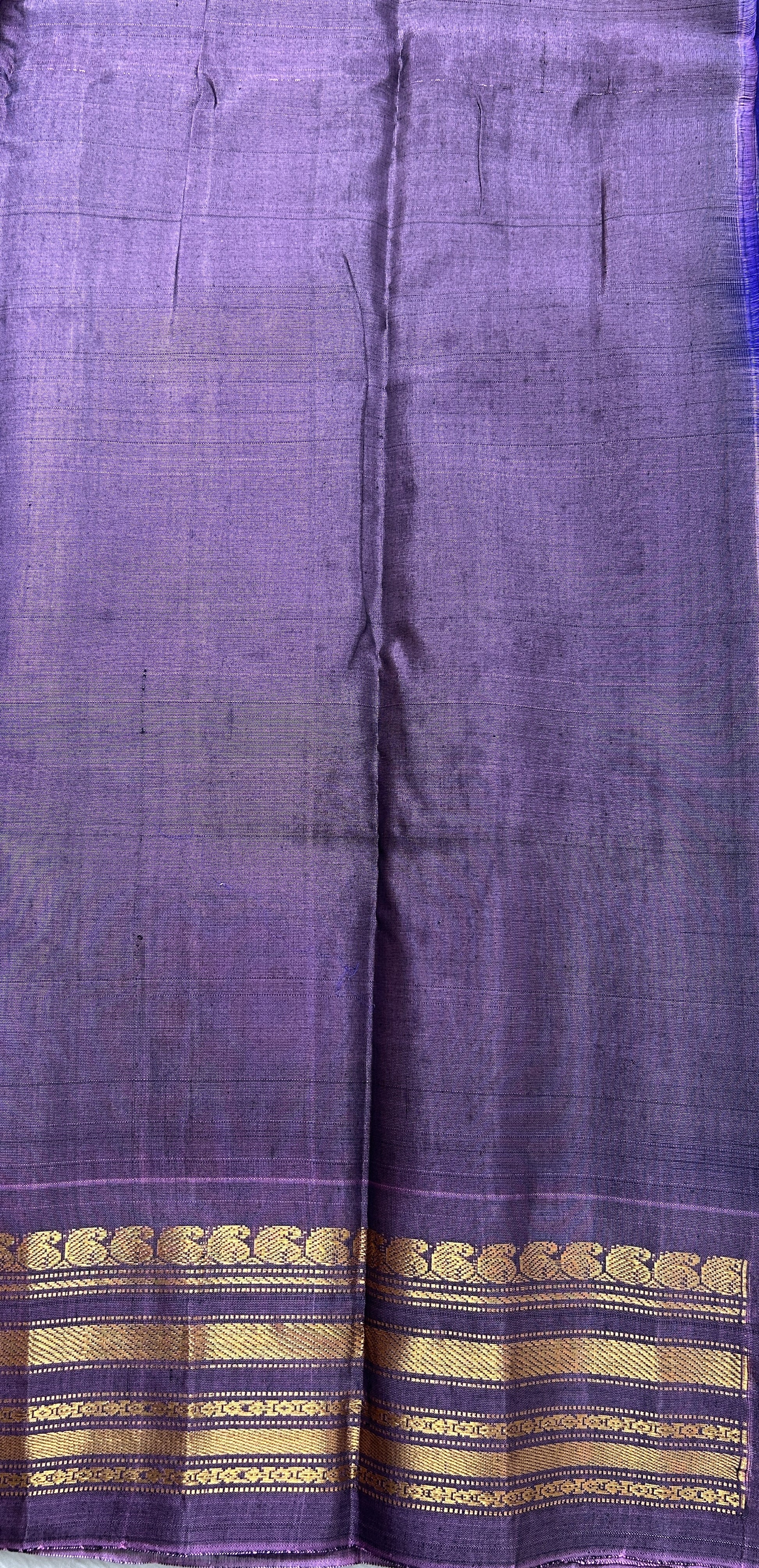 Gadwal Sico Saree Deep Blue colored complemented with a Lavender Kanchi Gap Border. - Sampradaya Designer Studio