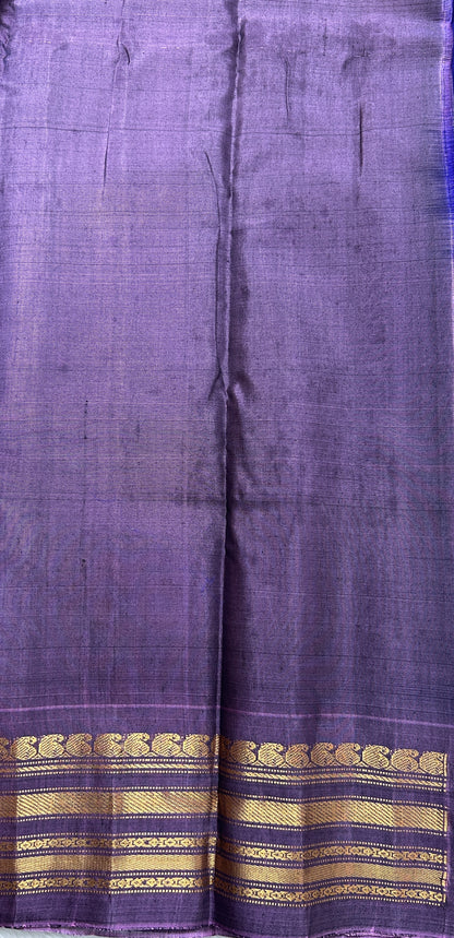 Gadwal Sico Saree Deep Blue colored complemented with a Lavender Kanchi Gap Border. - Sampradaya Designer Studio