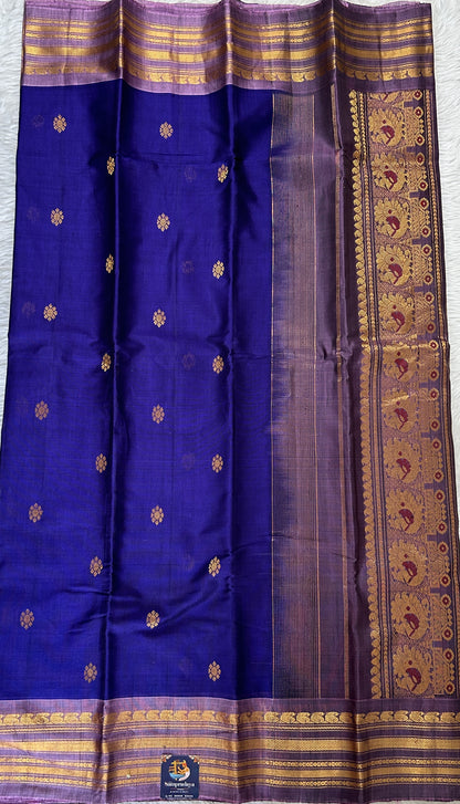 Gadwal Sico Saree Deep Blue colored complemented with a Lavender Kanchi Gap Border. - Sampradaya Designer Studio