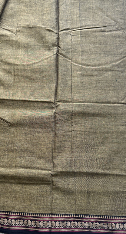 Narayanpet Cotton Saree Dark Olive Green Colored Complemented with a Thread Border. - Sampradaya Designer Studio