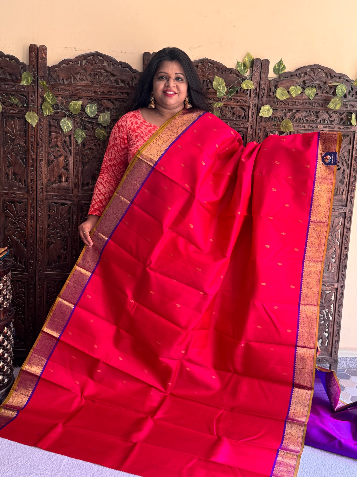 Pure Kanjivaram Silk Saree | Pink With Gold Zari Border | Handloom | Silk Mark Certified