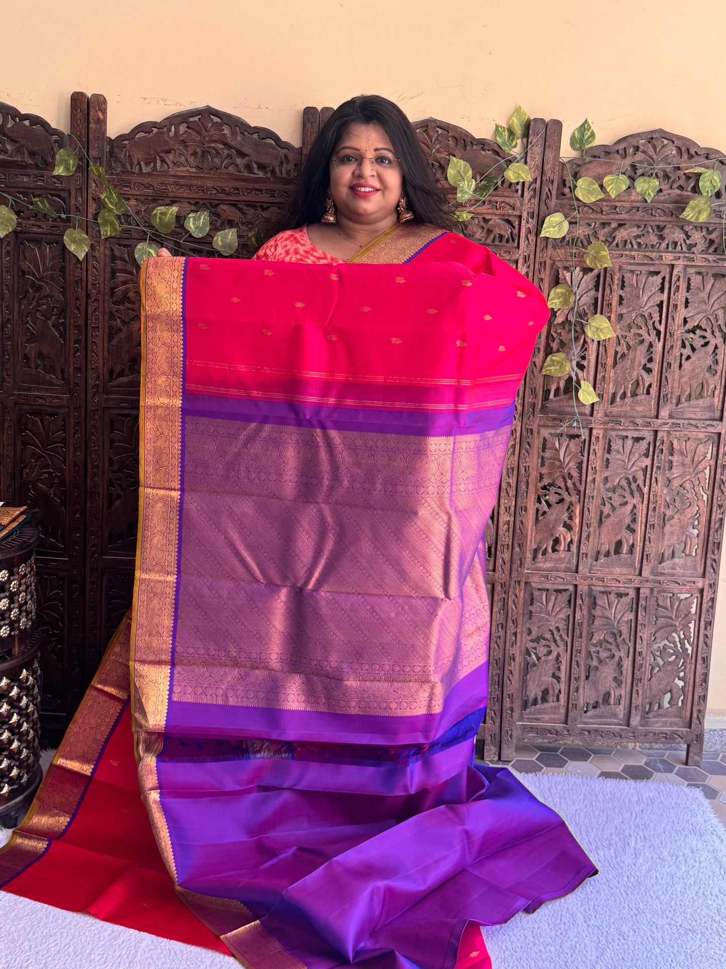 Pure Kanjivaram Silk Saree | Pink With Gold Zari Border | Handloom | Silk Mark Certified