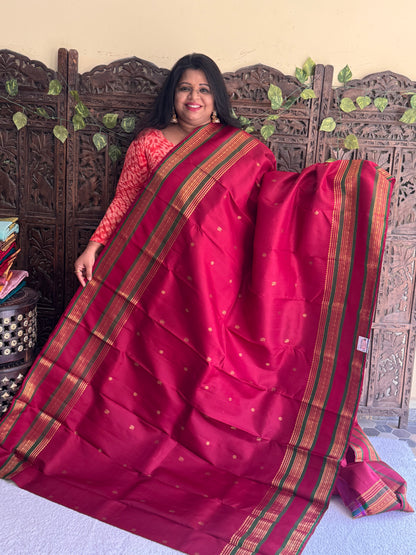 Maroon Pure Kanjivaram Silk Saree | Gap Border with Rudraksha & Swan Butti  | Handloom | Silk Mark Certified