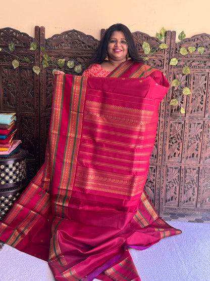 Maroon Pure Kanjivaram Silk Saree | Gap Border with Rudraksha & Swan Butti  | Handloom | Silk Mark Certified