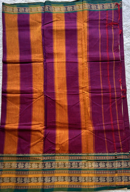 Narayanpet Cotton Saree Magenta Colored Complemented with a Thread Border. - Sampradaya Designer Studio