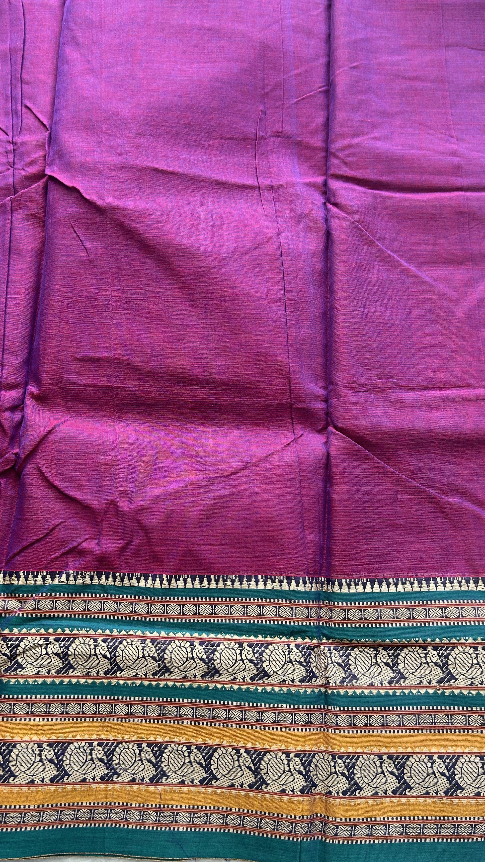 Narayanpet Cotton Saree Magenta Colored Complemented with a Thread Border. - Sampradaya Designer Studio