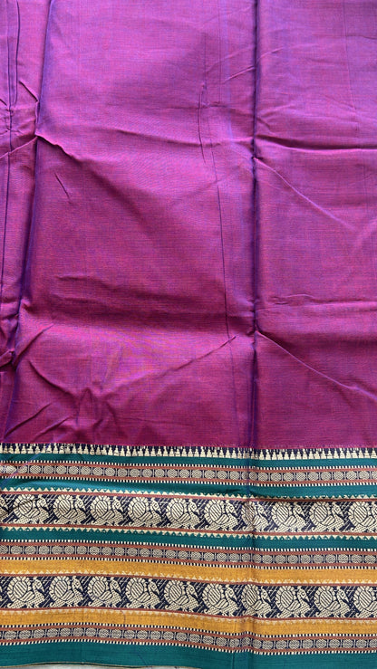 Narayanpet Cotton Saree Magenta Colored Complemented with a Thread Border. - Sampradaya Designer Studio