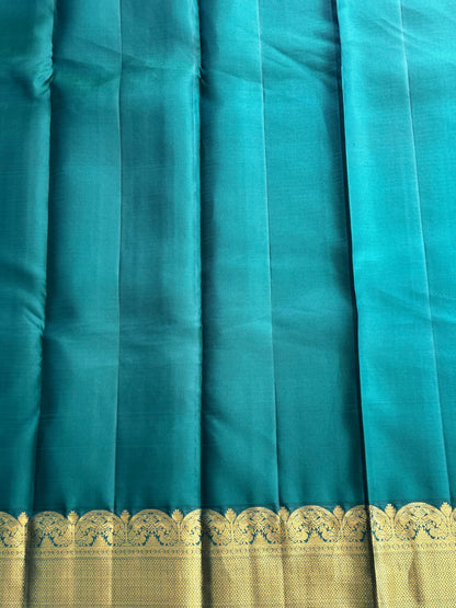 Sea Green Kanjivaram Silk Saree | Weaving Border With Checks & All- Over Butta | Handloom | Silk Mark Certified