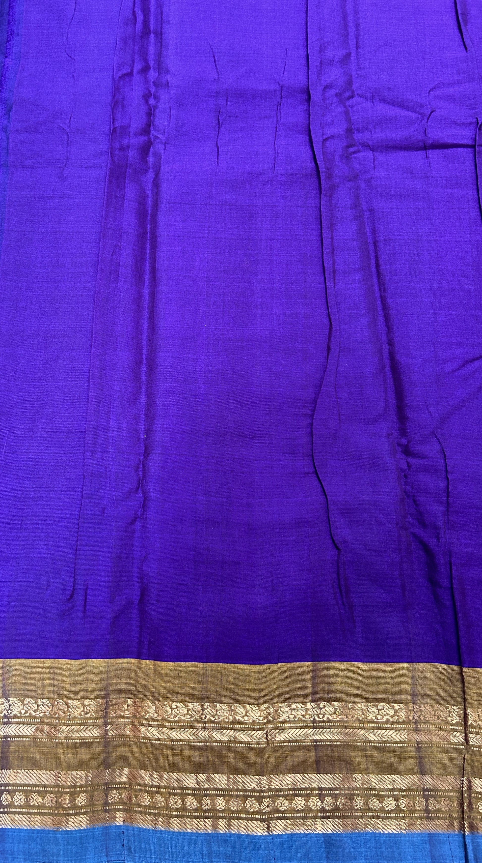 Gadwal Sico Saree Purple colored complemented with a Mustard Yellow Kanchi Border. - Sampradaya Designer Studio