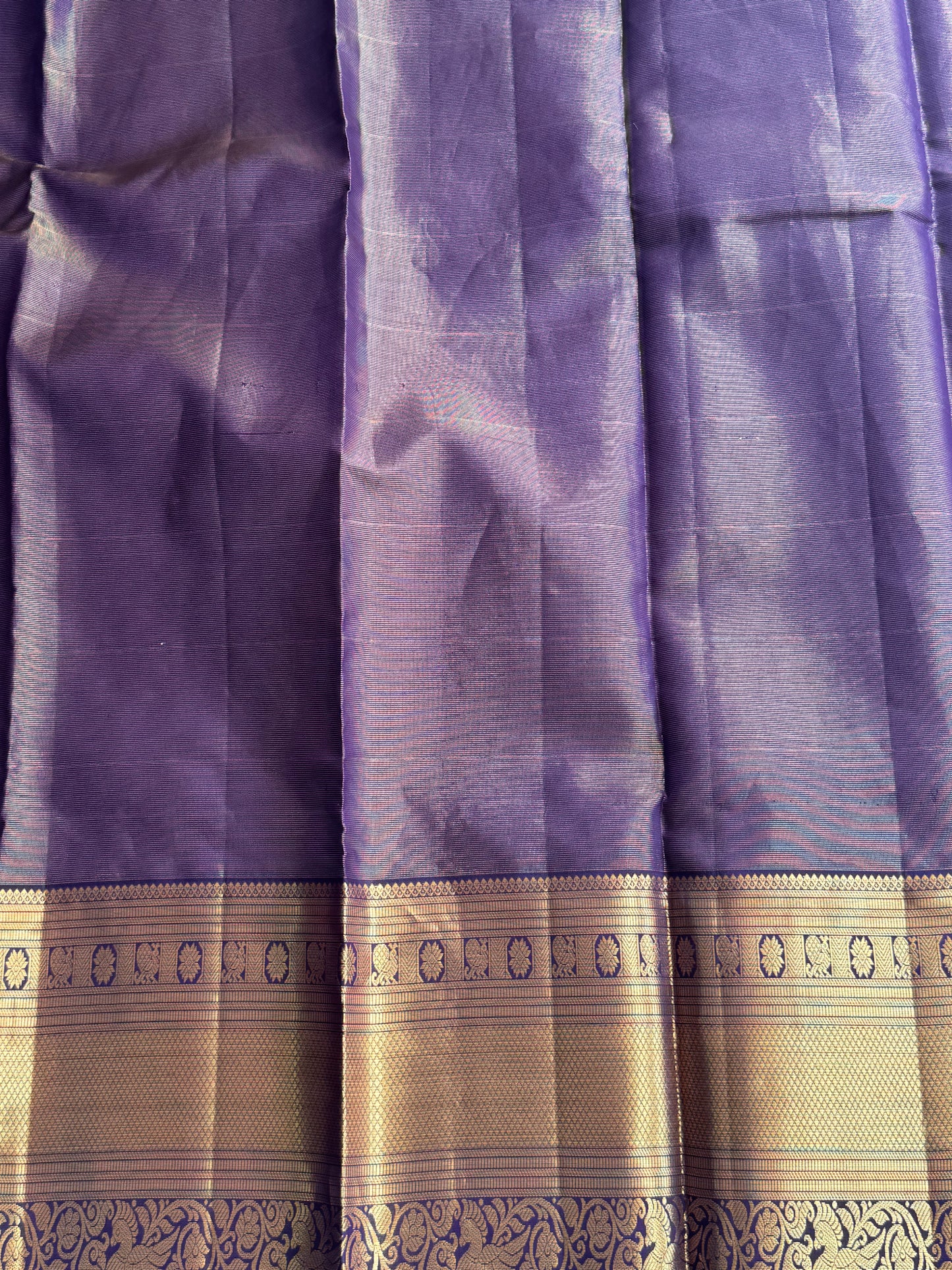 Purple Pure Kanjivaram Silk Saree | Weaving Border With Oosi Lines And Kolam Motif | Handloom | Silk Mark Certified