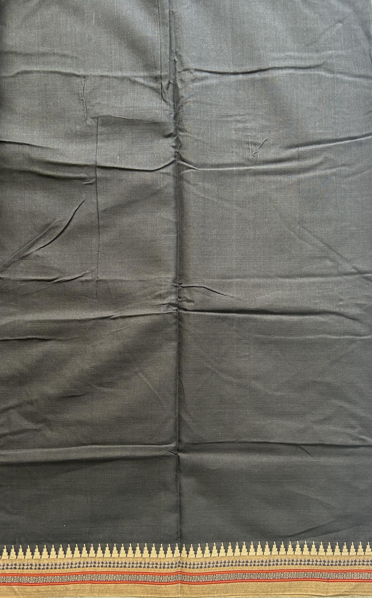 Narayanpet Cotton Saree Black Colored Complemented with a Thread Border. - Sampradaya Designer Studio