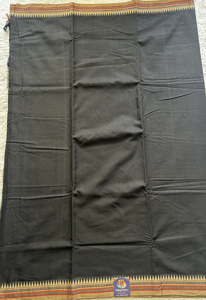 Narayanpet Cotton Saree Black Colored Complemented with a Thread Border. - Sampradaya Designer Studio