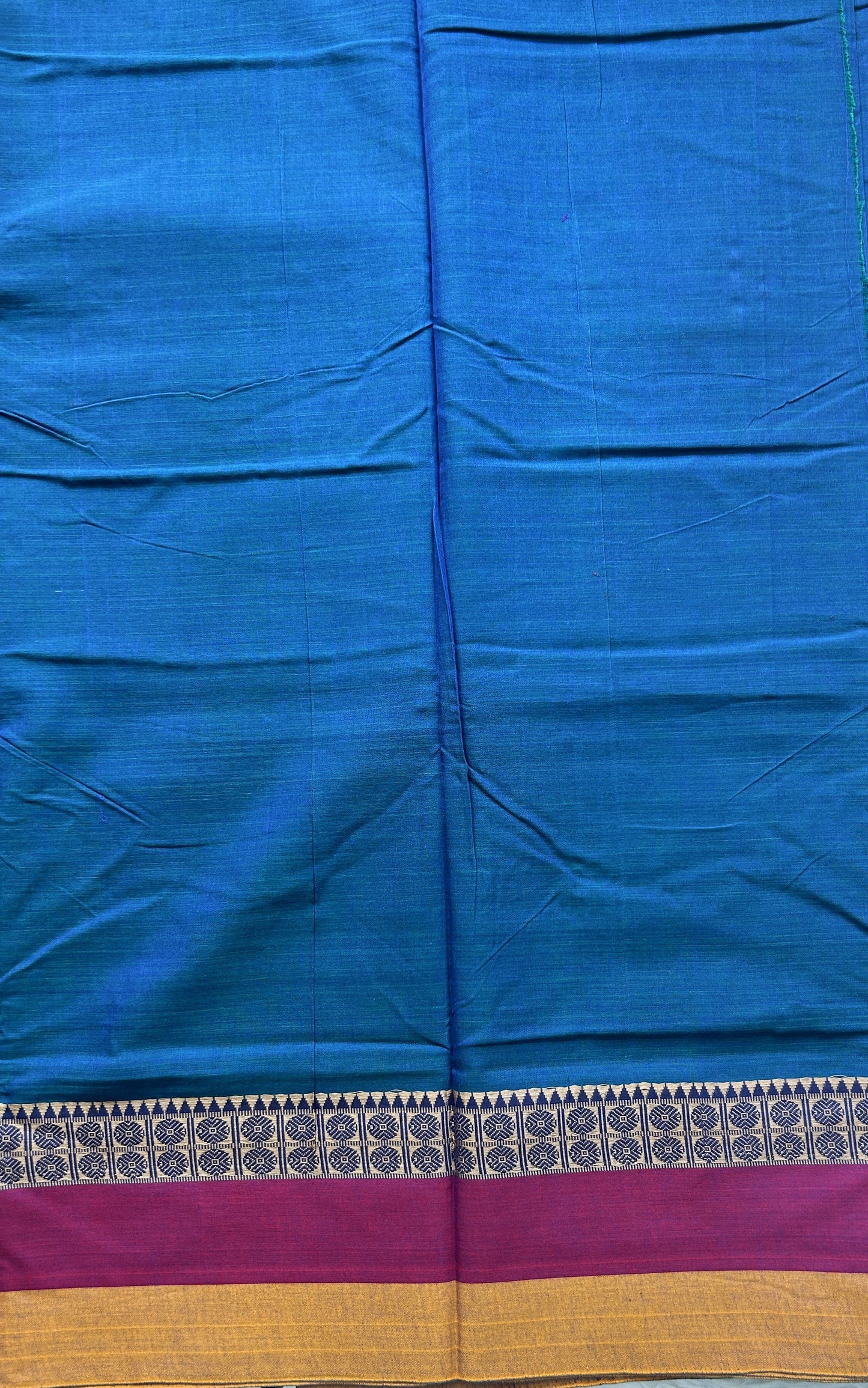 Narayanpet Cotton Saree Peacock Blue Colored Complemented with a Gap Border. - Sampradaya Designer Studio