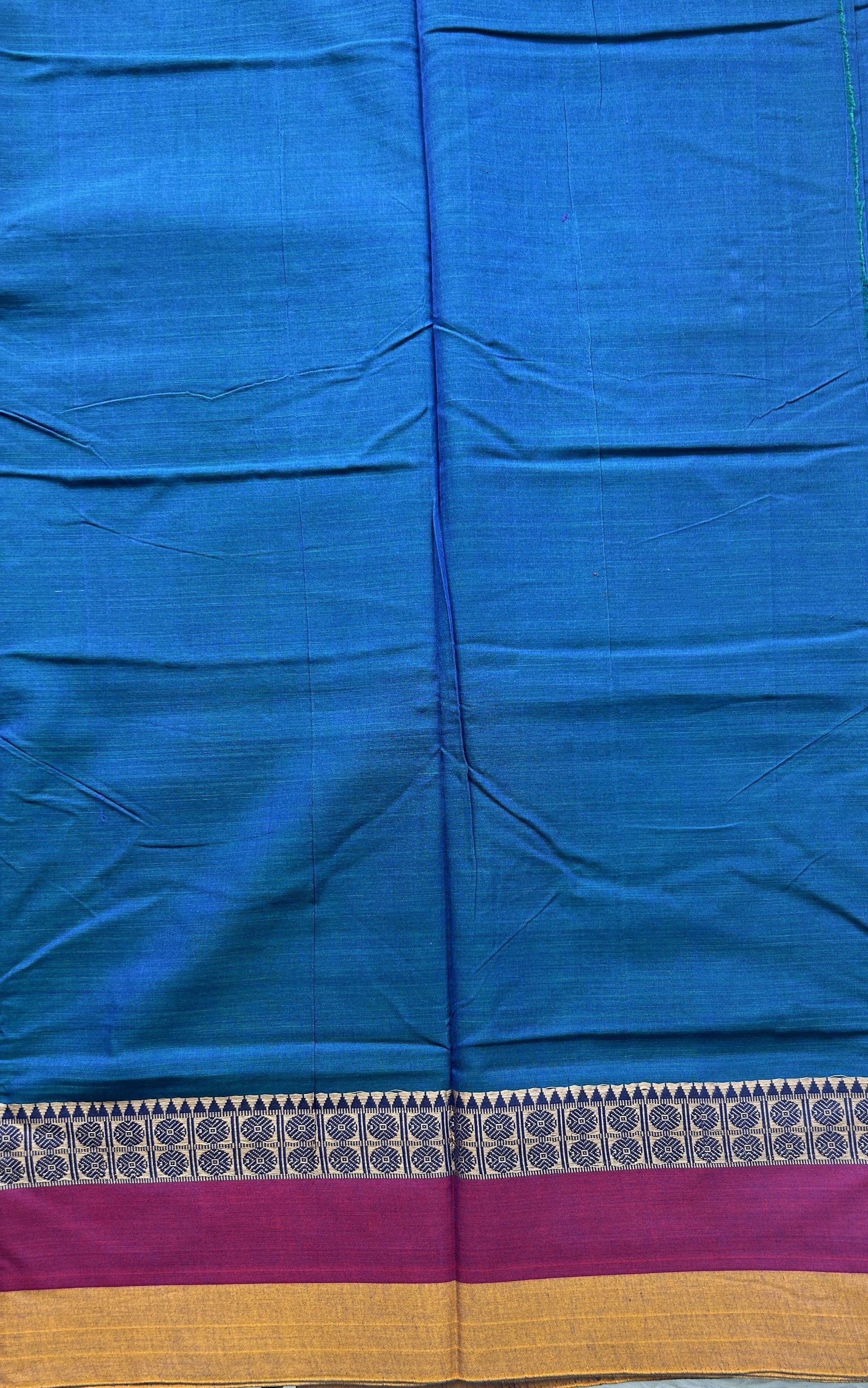 Narayanpet Cotton Saree Peacock Blue Colored Complemented with a Gap Border. - Sampradaya Designer Studio