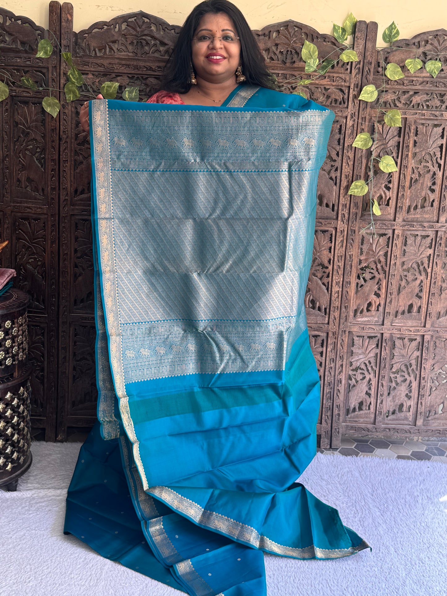 Pure Kanjivaram Silk Saree | Blue With Gold Zari Border | Handloom | Silk Mark Certified